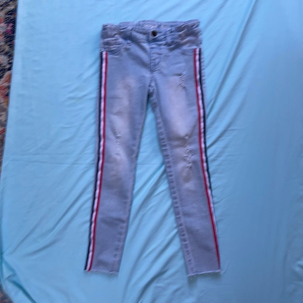 Girls Cat & Jack skinny jeans with red and blue pin stripes
